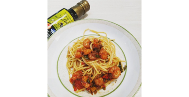 Spaghetti aux crevettes et à l'huile d'olive Saltis 